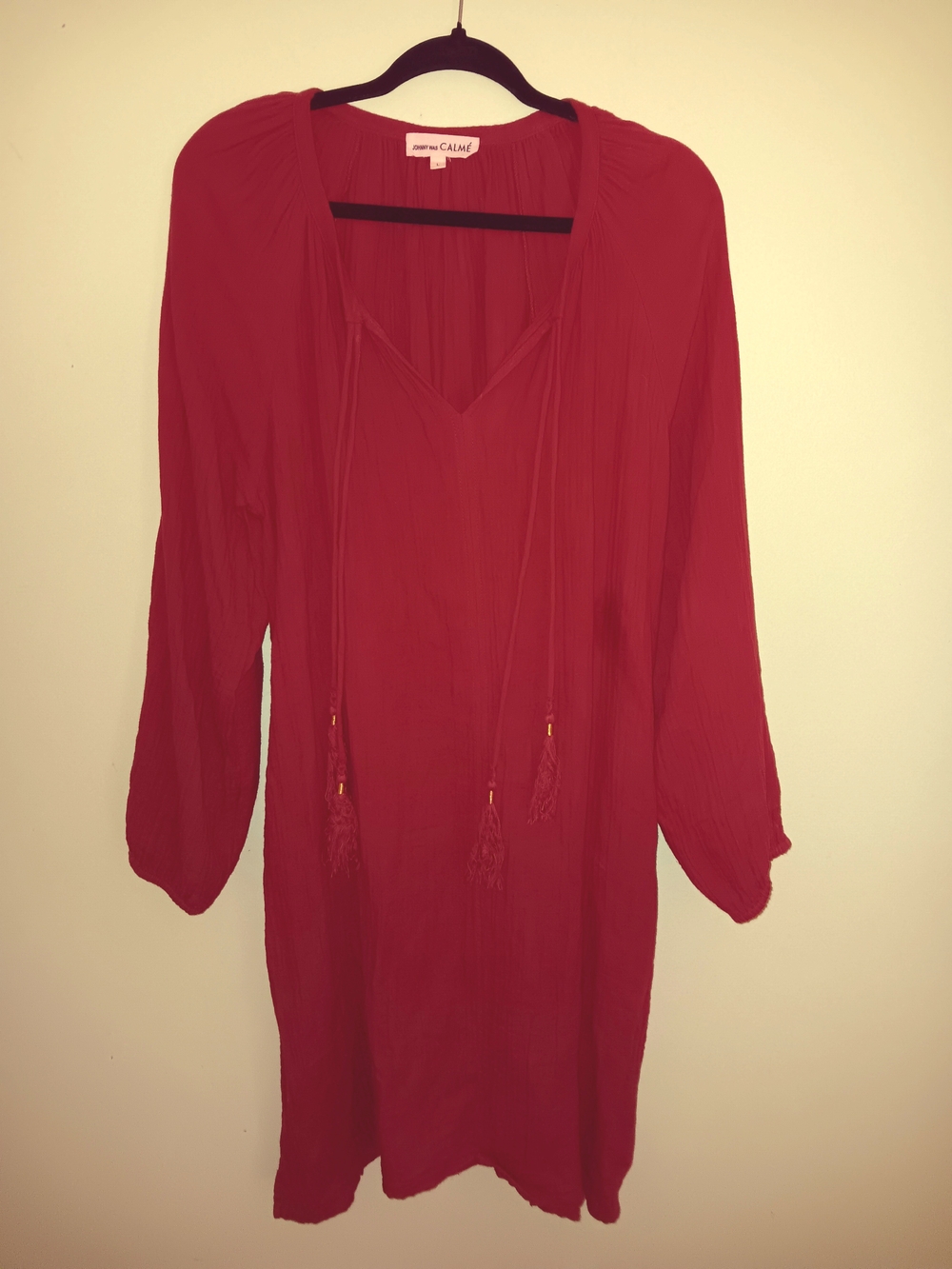 JohnnyWas Camle Red Long-Sleeve V-Neck Boho Dress
